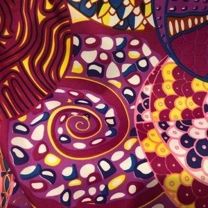 SASSY JONES STATEMENT Scraf. Multicolor jewel tones. Square 51” all around.